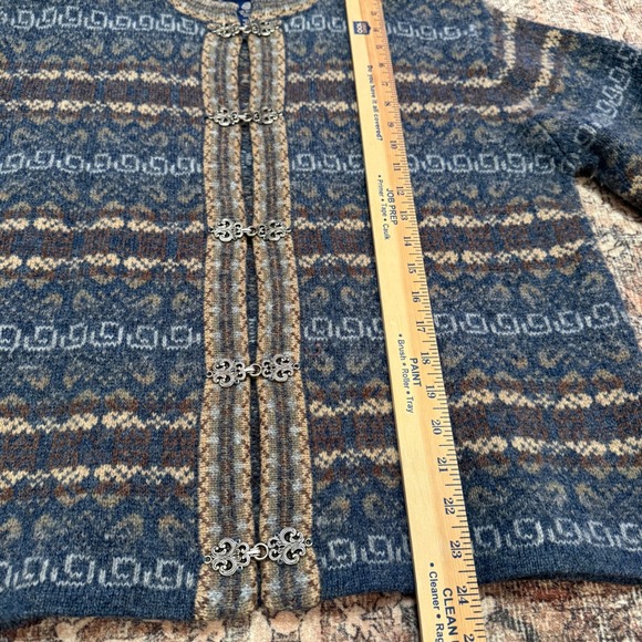 Vintage 90s Newton Trading Co 100% Wool Nordic Fair Isle Cardigan Sweater M - Picture 5 of 6